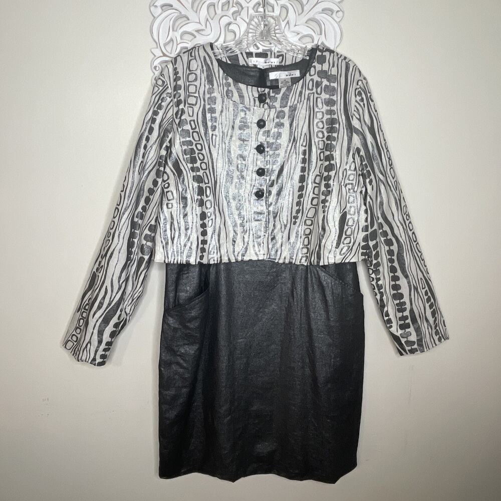 WD-NY Women's 14 DRESS & Button Front JACKET Linen Blend Metallic BLACK SILVER